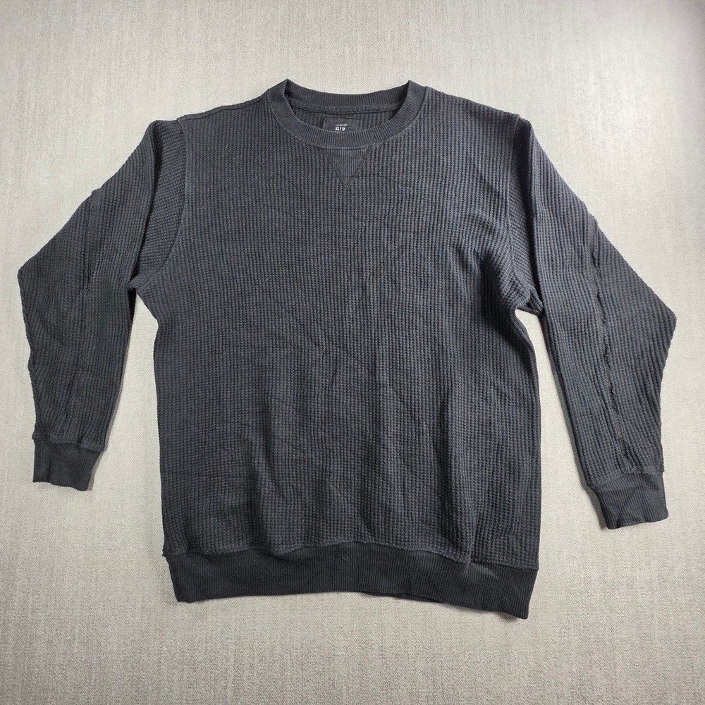 Aerie Waffle Knit Sweater‎ Men XS Black Grey Thermal Long Sleeve Crewneck